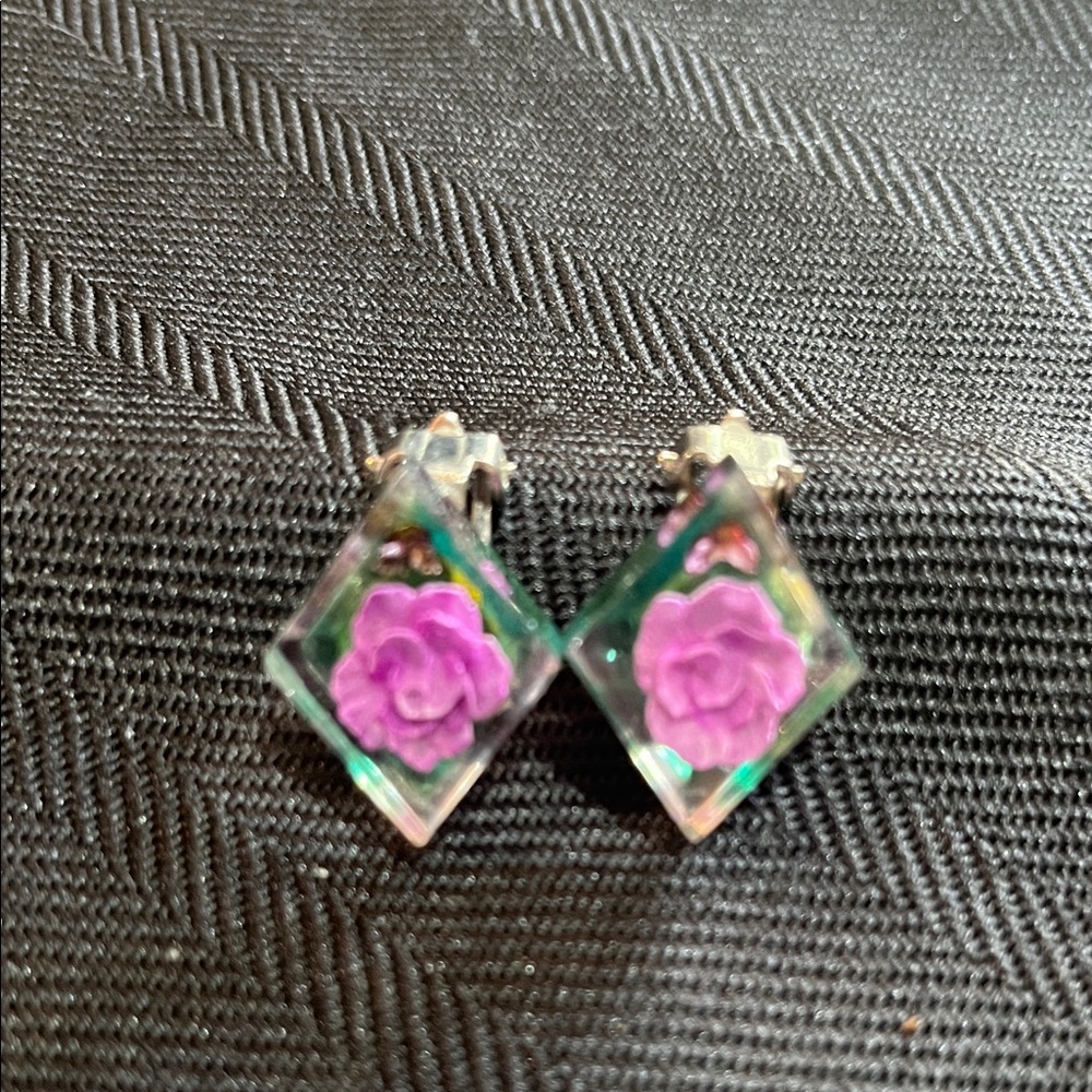 Vintage Purple Rose Earrings-clip on